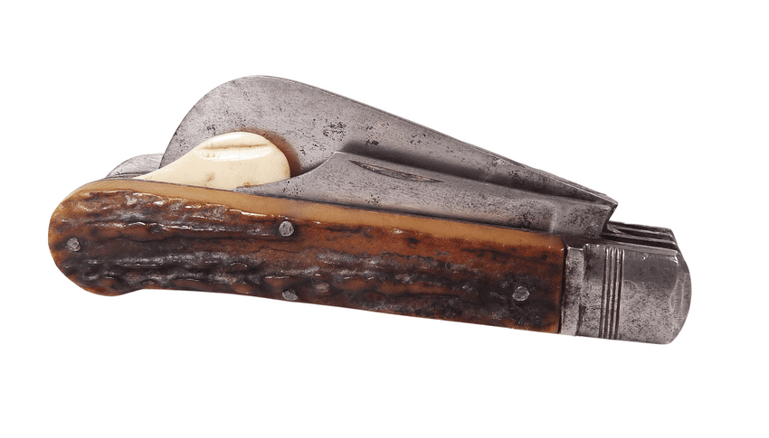 Antique S-B 1883 Horticultural Gardening Pruning Budding Grafting Pocket Knife Stag Scales Saw