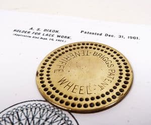 Antique Sewing Brass Briggs Patent Tenerife Lace Wheel Ada Sykes Dixon Bradford 1901 Patent