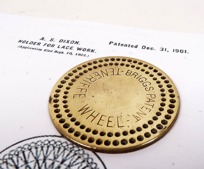Antique Sewing Brass Briggs Patent Tenerife Lace Wheel Ada Sykes Dixon Bradford 1901 Patent