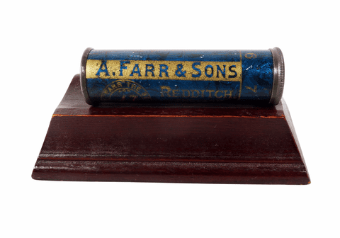 Antique Sewing Jahncke's Mitrailleuse Patent A Farr & Sons Redditch Blue Needle Tin Case Holder