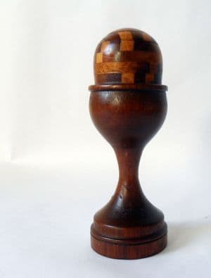 Antique Sewing Treen Tunbridge Ware Darning Egg on Stand Circa 1850 Marquetry Sewing Fruit Wood