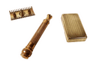 Antique Shaving Boxed Gillette Gold Tone 3 Piece Open Comb Safety Razor USA Standard DE Blade 1920s
