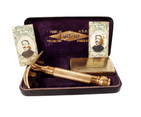 Antique Shaving Boxed Gillette Gold Tone 3 Piece Open Comb Safety Razor USA Standard DE Blade 1920s