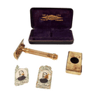Antique Shaving Boxed Gillette Gold Tone 3 Piece Open Comb Safety Razor USA Standard DE Blade 1920s
