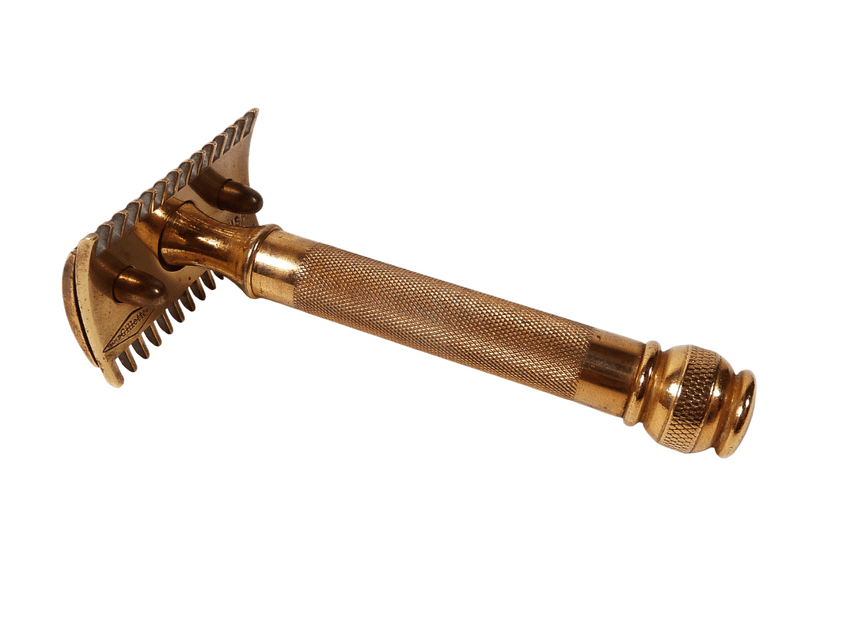 Antique Shaving Boxed Gillette Gold Tone 3 Piece Open Comb Safety Razor ...