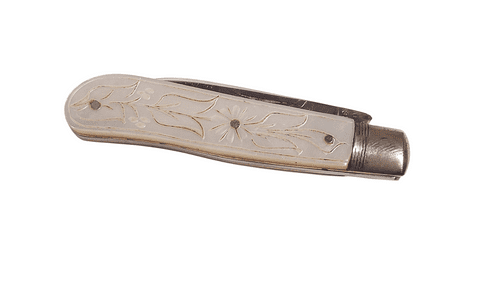 Antique Sheffield Mini Miniature Carved MOP Mother of Pearl Pocket Pen Knife Floral Design Stunning