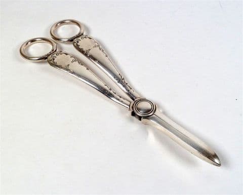Antique Silver Plate Grape Scissors Circa 1880-1900 Lovely Engraving No Makers Mark