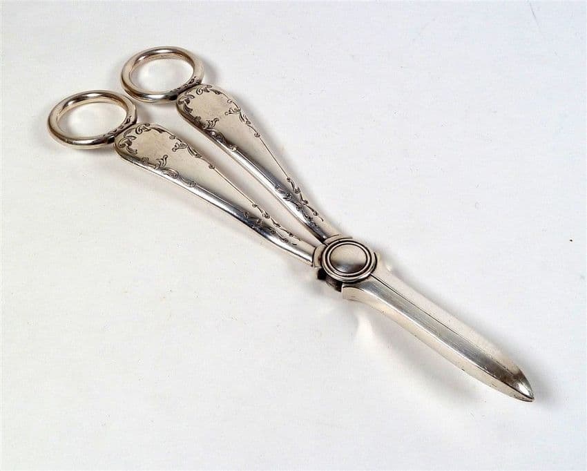 Antique Silver Plate Grape Scissors Circa 1880-1900 Lovely Engraving No Makers Mark