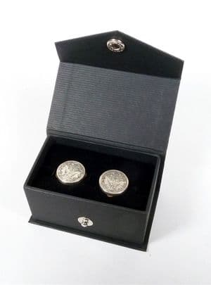 Antique Silver West's Patent Solitaire Cufflinks Cuff Links Leaf Design George West Bachelor Buttons