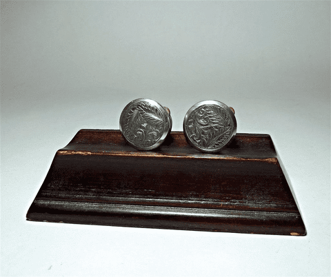 Antique Silver Wiley Perfect Action Patent Solitaire Cufflinks Cuff Links Floral Circa 1880 Bachelor