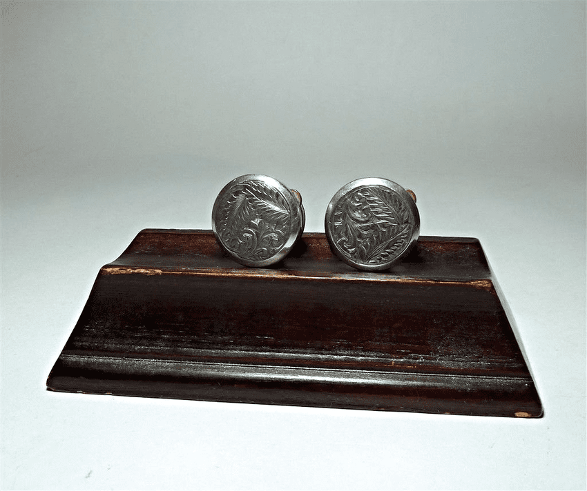 Antique Silver Wiley Perfect Action Patent Solitaire Cufflinks Cuff Links Floral Circa 1880 Bachelor