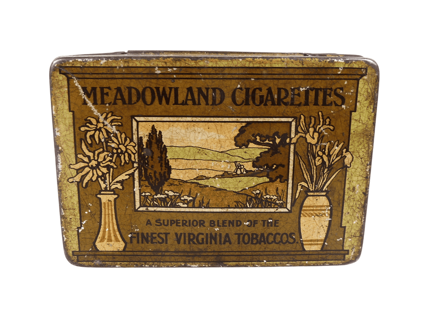 Antique Smoking CWS Manchester London Newcastle Meadlowland Cigarette Tobacco Tin 1930s Pictorial