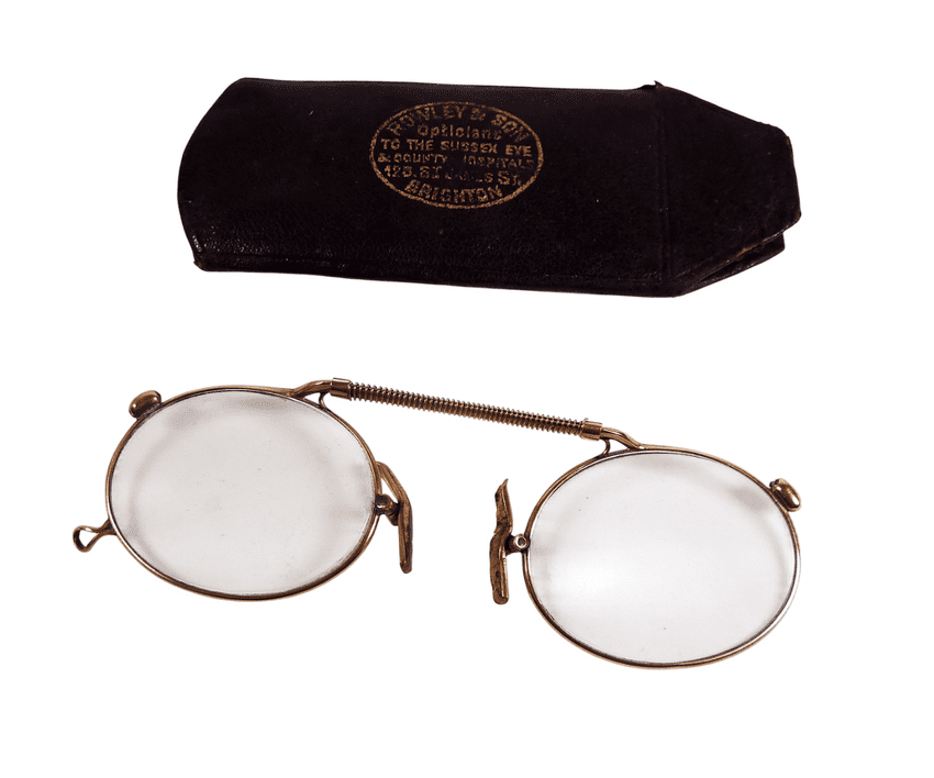 Antique Spectacles Pince Nez Glasses 9ct Gold 1880s Rowley & Son Brighton Case Sussex Eye Hospitals