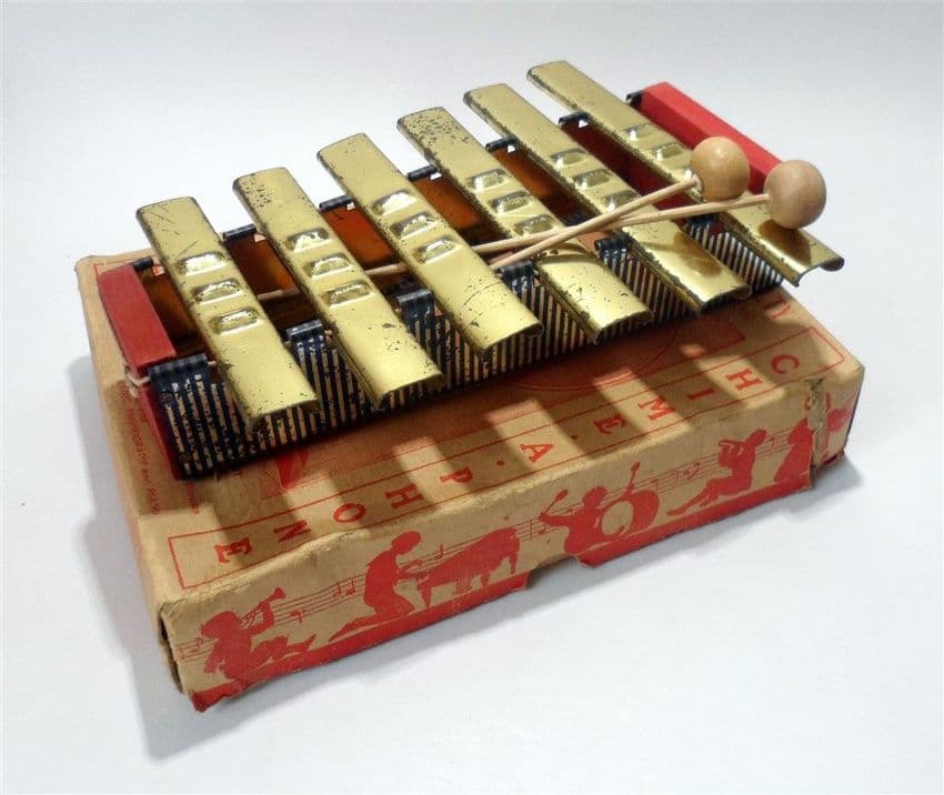 Antique Toy Patent Boxed Musical Instrument Chime-A-Phone New York Xylophone Glockenspiel 1920 1930s