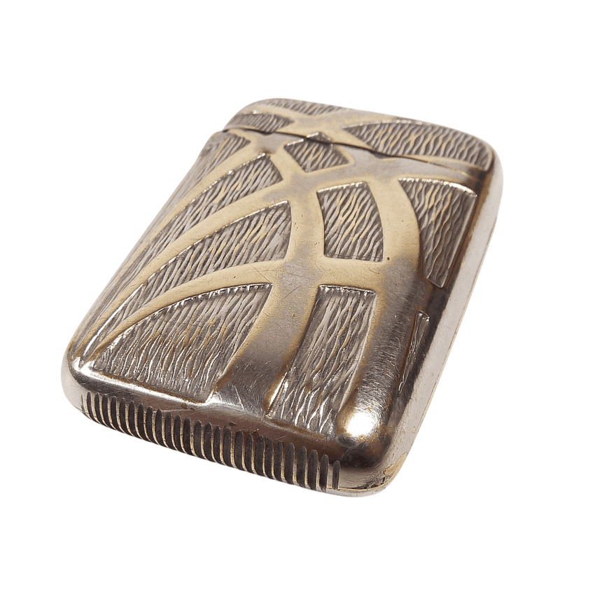Antique Vesta Silver Plated Art Deco Geometric Design Match Safe Case Box Holder
