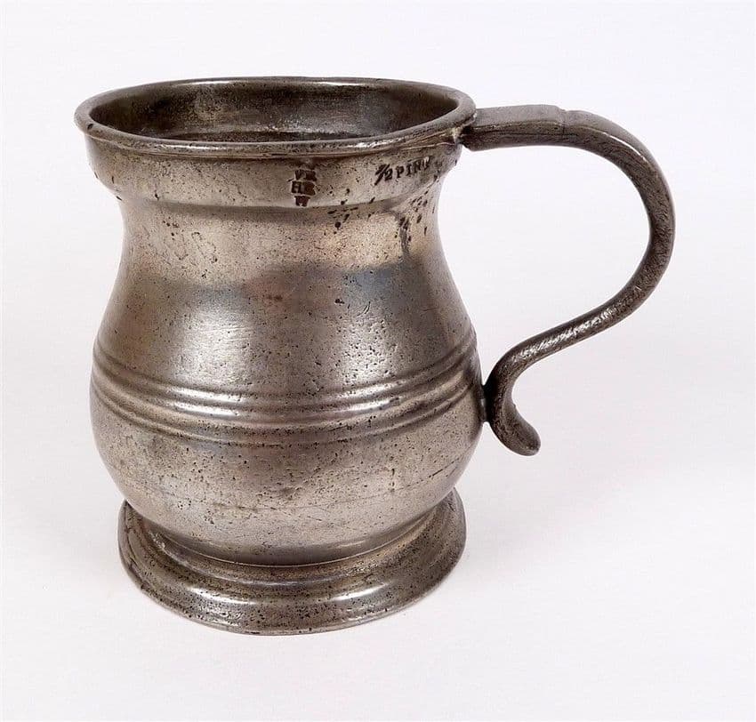 Antique Victorian Pewter Tankard Measure 1/2 Pint Unknown Maker City of Manchester Mark 1862