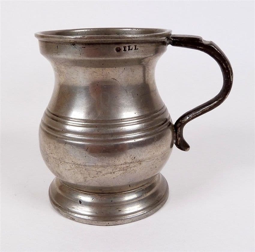 Antique Victorian Pewter Tankard Measure Gill Unknown Verification Mark