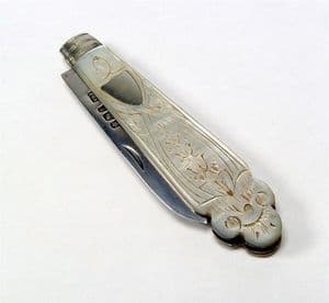 Antique Victorian Sterling Silver & MOP Fruit Knife Villiers & Jackson Sheffield England 1897