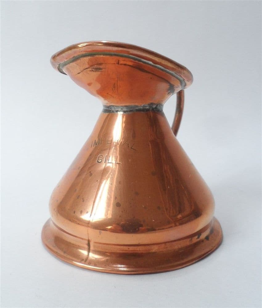 Antique Vintage Bar Pub Copper Single Haystack Imperial Gill Measure Lead Verification Seal Jug