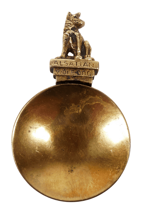 Antique Vintage Brass Figural Top Caddy Spoon Alsatian Wolf Dog Teaspoon German Shepherd