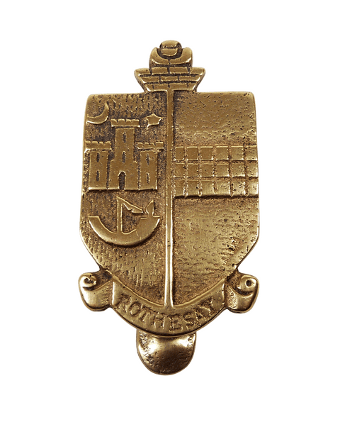 Antique Vintage Brass Rothesay Crest Isle of Bute Scotland L F & Co Privacy Door Knocker 1930s 3"