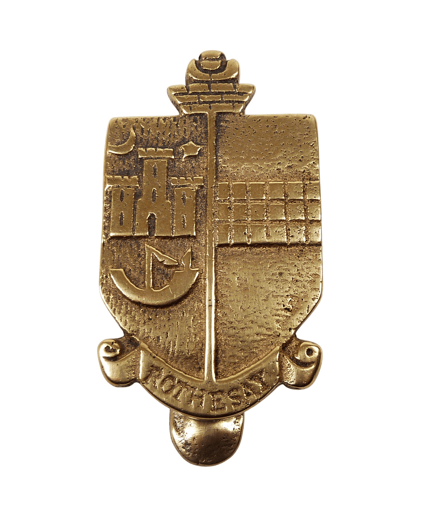 Antique Vintage Brass Rothesay Crest Isle of Bute Scotland L F & Co Privacy Door Knocker 1930s 3