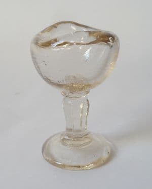 Antique Vintage Chemist Medical British Made Clear Glass Stem Eye Bath Wash 1900s Hooded Rolled Rim