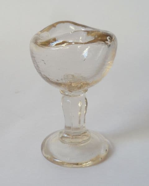 Antique Vintage Chemist Medical British Made Clear Glass Stem Eye Bath Wash 1900s Hooded Rolled Rim