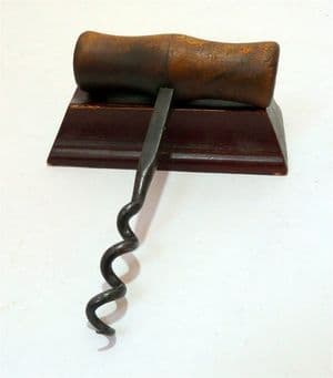 Antique Vintage Corkscrew Turned Wooden Handled Direct Pull T Pull 1930-50s Square Shank Kitchen
