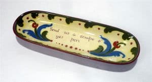 Antique Vintage Desk Torquay Ware Watcombe Pottery Pen Tray Circa 1910 Letter Writing Motto Send Us