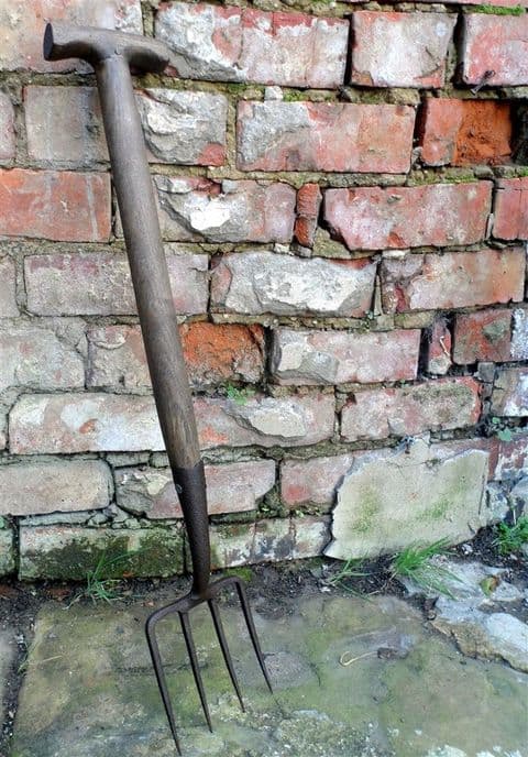 Antique Vintage Gardening Tool Half Size 4 Tine Garden Fork 29.5" Short Childs Ladies Raised Beds