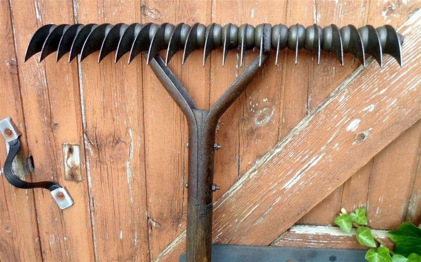 Antique Vintage Gardening Tool Long Handled Thatch Thatching Scarifying Rake Lawn Garden 22 Tine