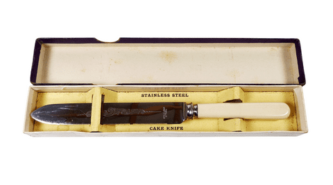 Antique Vintage Kitchen Boxed Reg Design 721916 English Stainless Steel Cake Knife White Handle