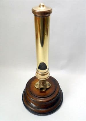 Antique Vintage Large Brass Steam Organ Pipe Whistle Display Stand Wood Base Shop Train Boat Engine