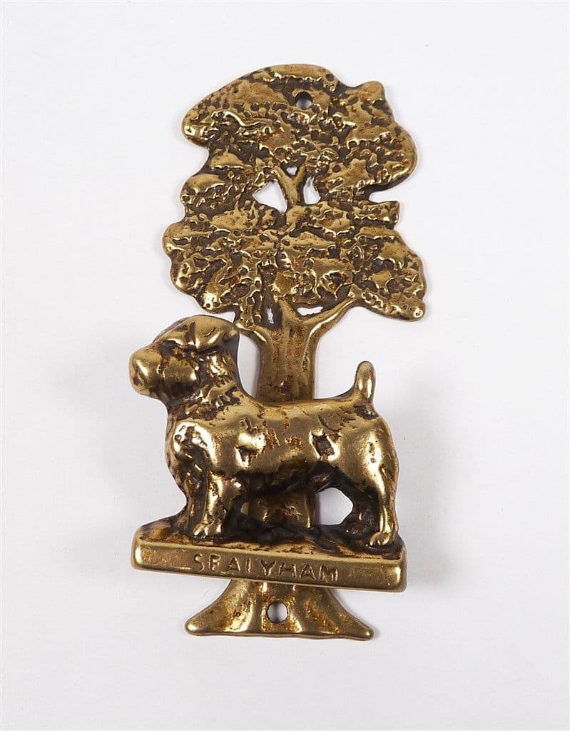 Antique Vintage Peerage Pearson Page Birmingham Brass Sealyham Terrier Door Knocker Dog Tree 1930s