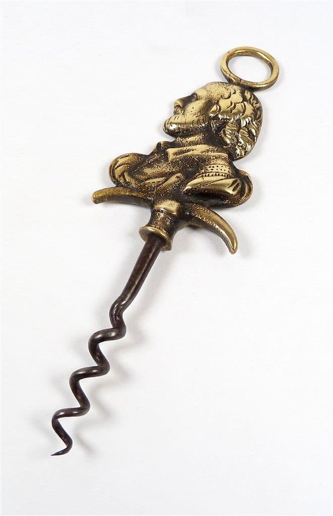 Antique Vintage William Shakespeare Brass Steel 2 Two Finger Pull Corkscrew 1930s Nice Detailing