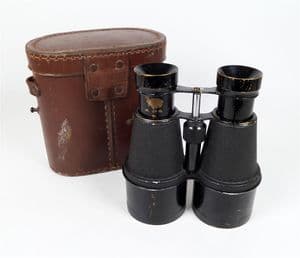 Antique W.O War Office Model Binoculars Field Glasses in Leather Case 1910-1920s WW1 Army Military