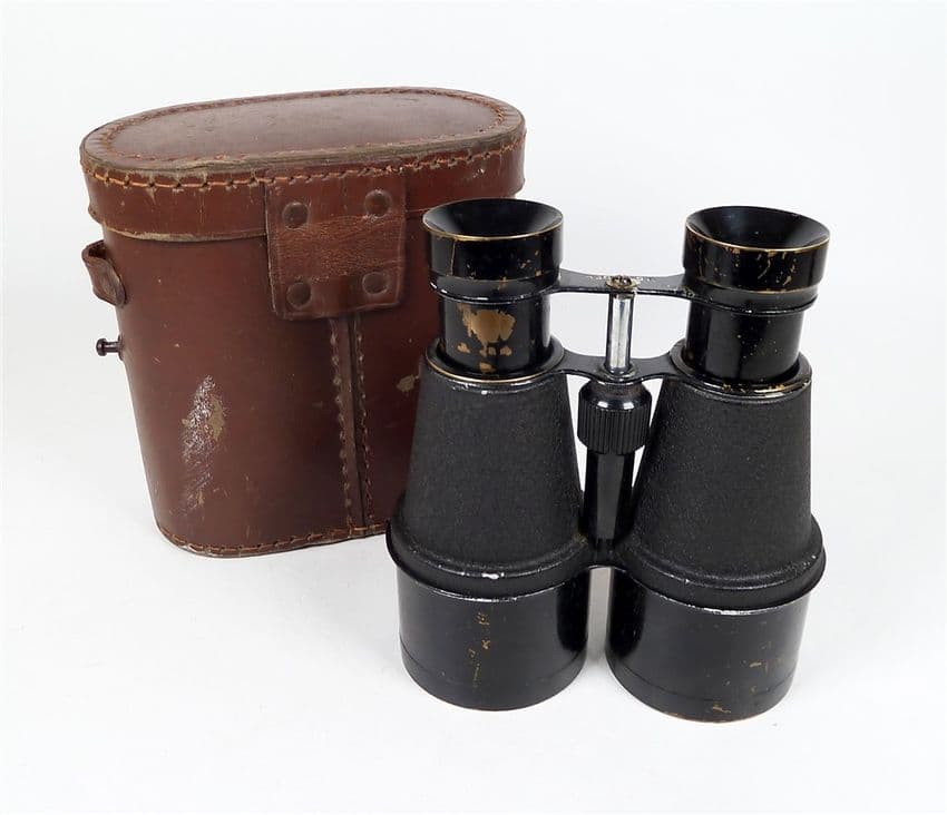 Antique W.O War Office Model Binoculars Field Glasses in Leather Case 1910-1920s WW1 Army Military