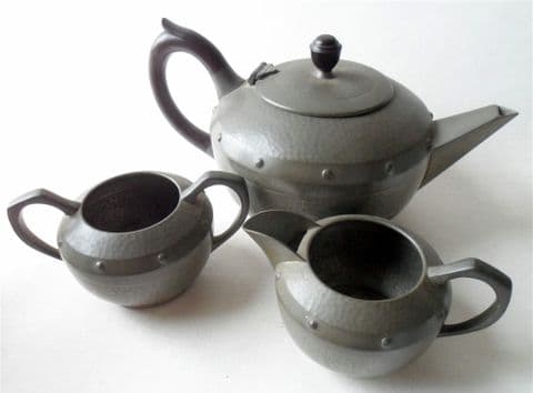 Antique Walker & Company Homeland Sheffield England Arts & Crafts Pewter Tea Set Patent Teapot Jug