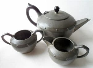 Antique Walker & Company Homeland Sheffield England Arts & Crafts Pewter Tea Set Patent Teapot Jug