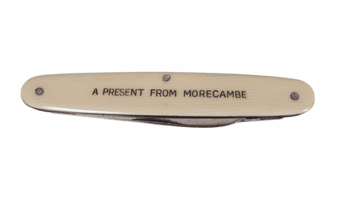 Antique Wards Sheffield Folding Folder Souvenir Pocket Knife Present from Morecambe Ivorine 1920s