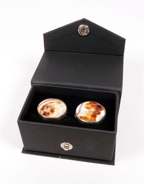 Antique West's Patent Solitaire Agate Cufflinks Cuff Links Floral Design George West 1880s Bachelor