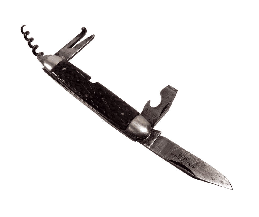 Antique Wheatley Brothers Sheffield Multi Pocket Wheat Sheaf Knife Knive Stag Horn Scales Corkscrew
