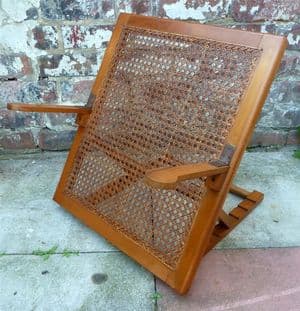 Antique Wood Framed Cane Folding Back Rest 1910s Arm Beach Picnic Camping Travel Holiday Bed