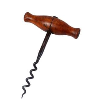 Antique Wood Wooden Handle Direct Pull T Tee Corkscrew Circa 1880s Victorian Ring Design