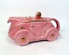 Art Deco OKT42 Sadler Racing Car Teapot Pink & Gold Lustre Coach Line Reg No 820236 Scarce Tea Pot