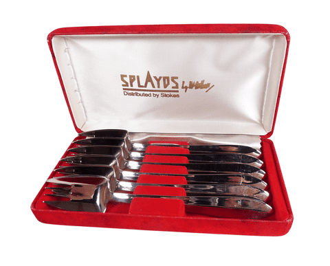 Boxed Vintage Kitchen Tableware Cutlery Flatware Six Splayds McArthur 18/8 Stainless Fork Spoon