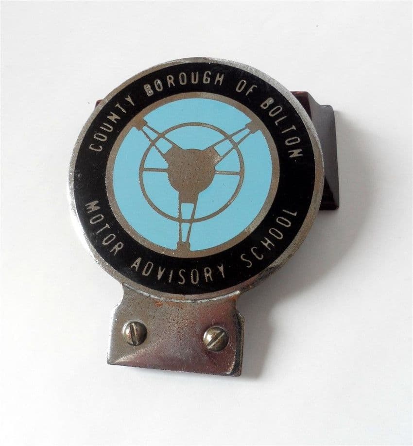Vintage Enamel Car Grille Badge County Borough of Bolton Motor Advisory School Classic Automobilia