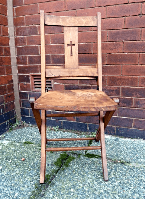 HTF Antique Mealing Bros Brothers High Wycombe Church Chapel Folding Wooden Chair Bible Book Shelf