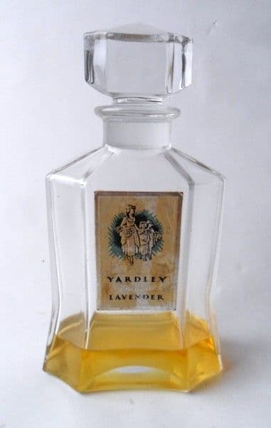 HTF Large Vintage Yardley London England English Lavender Glass Bottle Circa 1950s Glass Stopper Art Deco